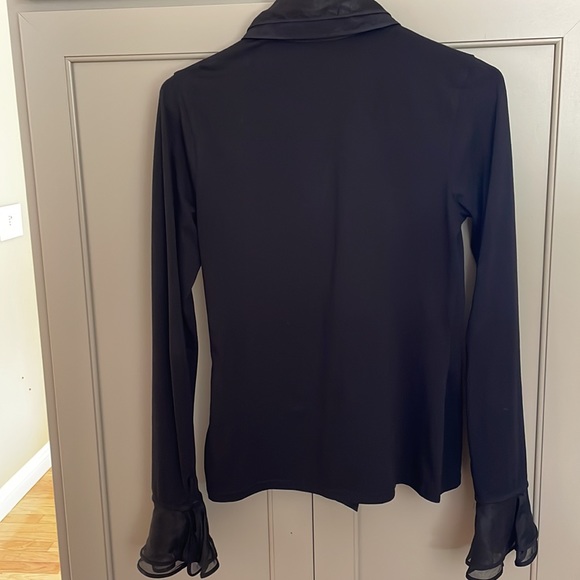 ANNE FONTAINE Patsy Shirt Black Jersey with Bell-Sleeve Ruffle - Picture 9 of 10